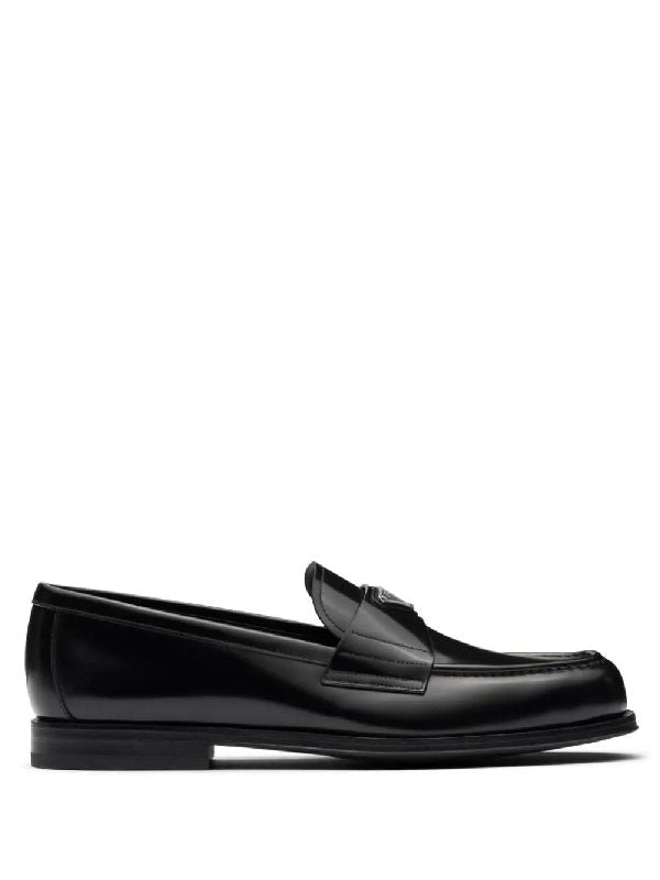 Triangle Logo Brushed Leather Loafers