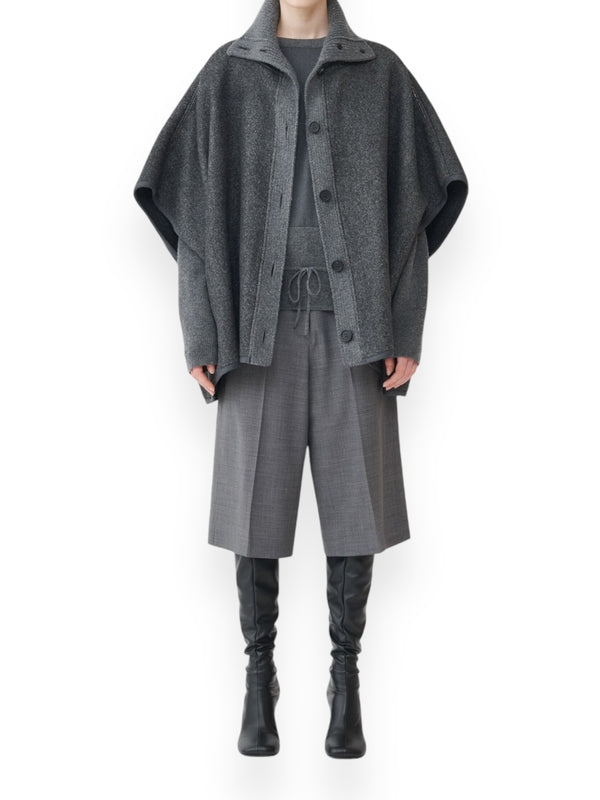 Grey High Neck Button Cape