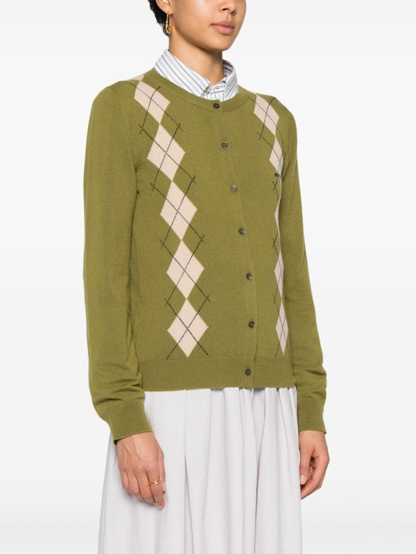 Argyle Check Cashmere Cardigan