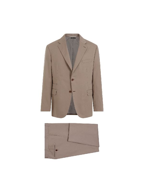 Beige Cotton Blend Single Setup Suit