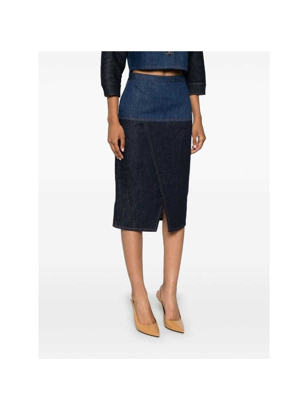 Two-Tone Denim Midi Skirt