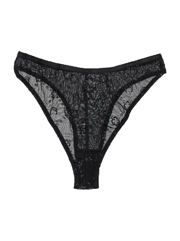 Moonogram Glitter Pattern Mesh Panty