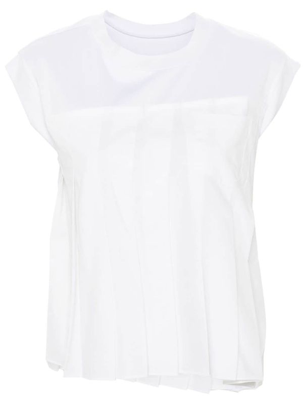 White Pleated Short Sleeve
  T-Shirt