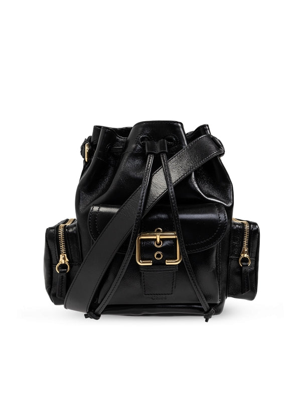 Camera Pocket Leather Bucket
  Bag