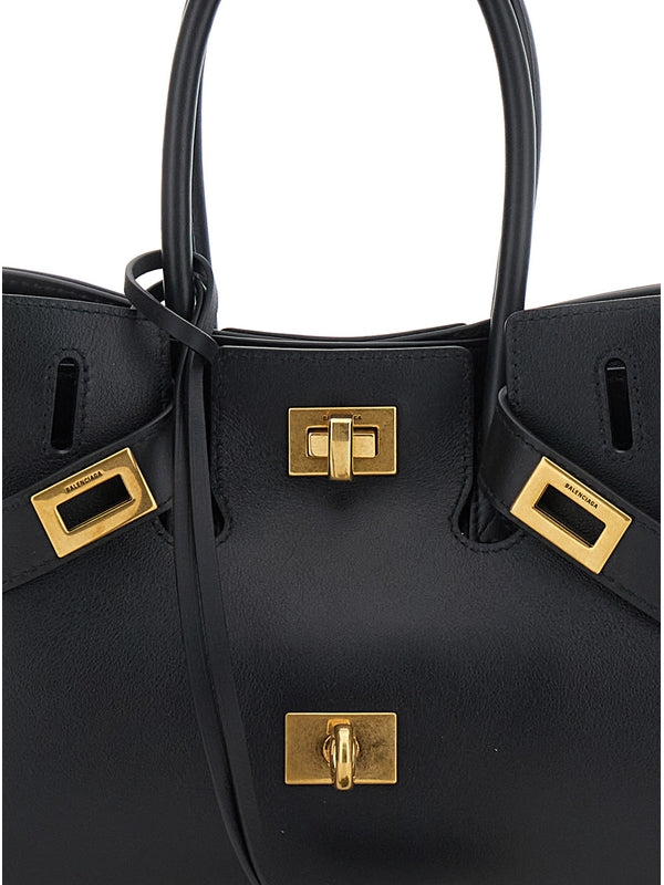 'Bel Air' Black Handbag with Adjustable and Removable Shoulder Strap and Embossed Logo Lettering on the Rear in Leather Woman Tote Bags