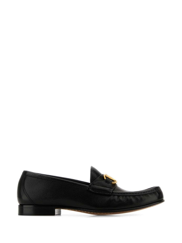 V Logo Leather Loafers