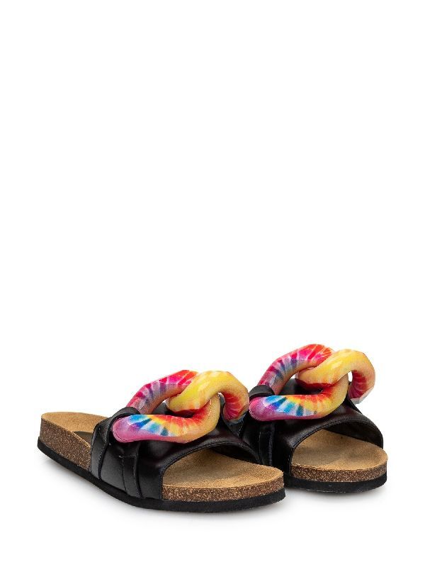 Multicolor Chain Detail Leather Strap
  Sandals
