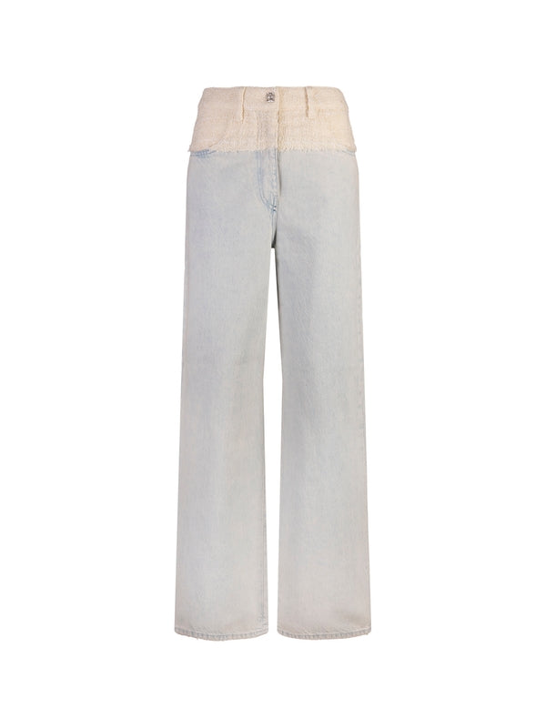 4g Button Tweed Panel Denim Pants