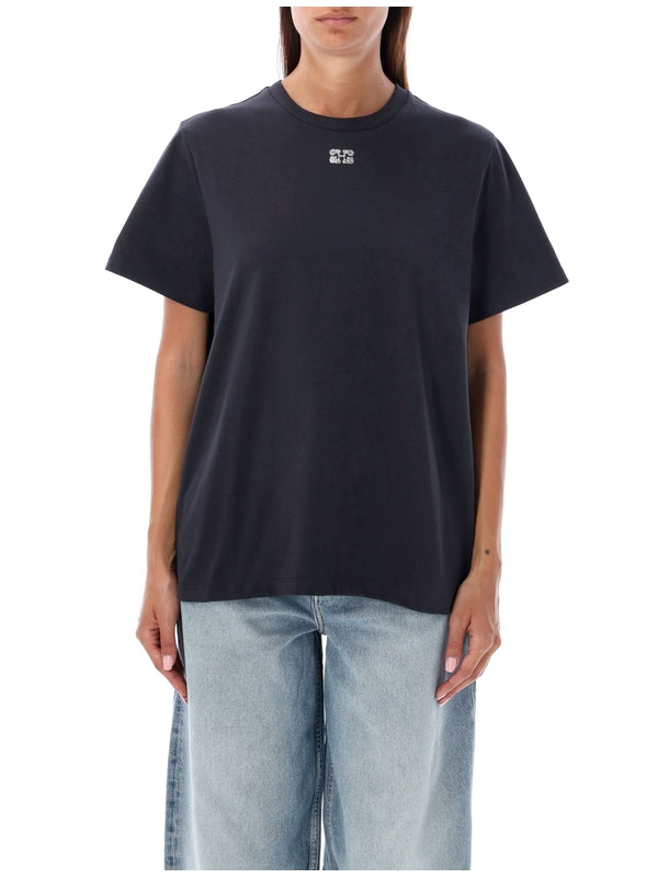 Rhinestone Logo Cotton T-Shirt