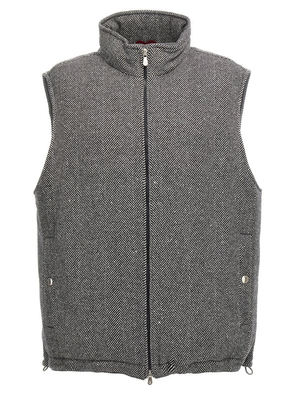 Chevron High Neck Wool Vest