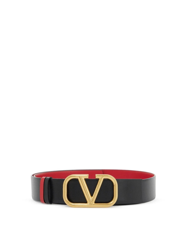 V Logo Reversible Leather Belt