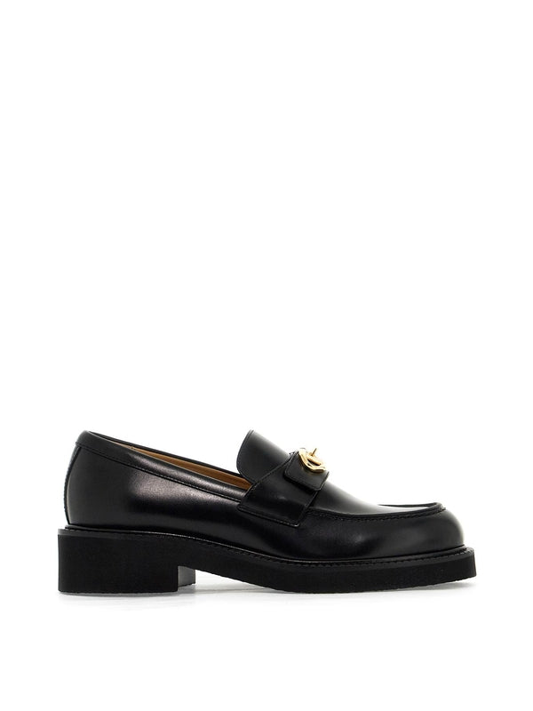 V Logo Leather Loafers