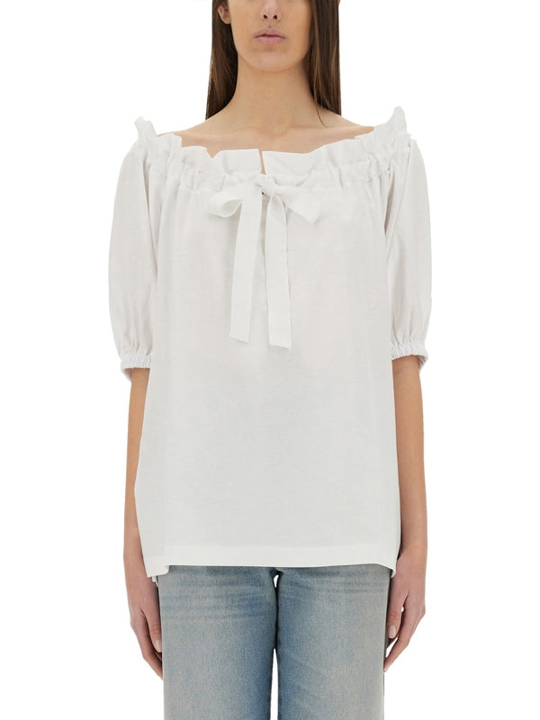 Drawstring Ruffle Neck Top