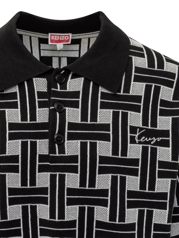 Woven Pattern Short Sleeve Polo Shirt