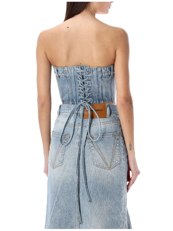 Logo Tab Detail Denim Corset Top