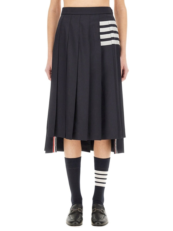 4-Bar Pleated Wool Midi Skirt