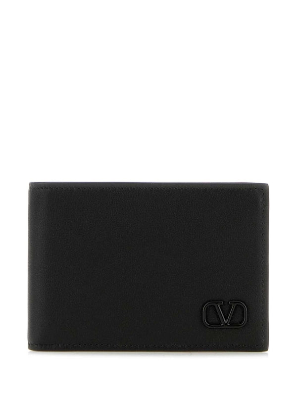 V Logo Leather Bi-Fold Wallet