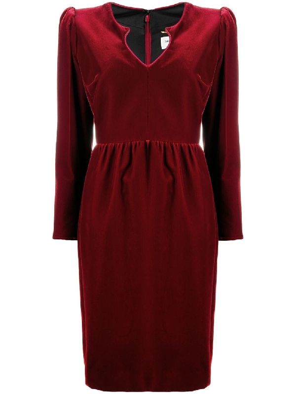 V-Neck Velvet Long-Sleeve Dress