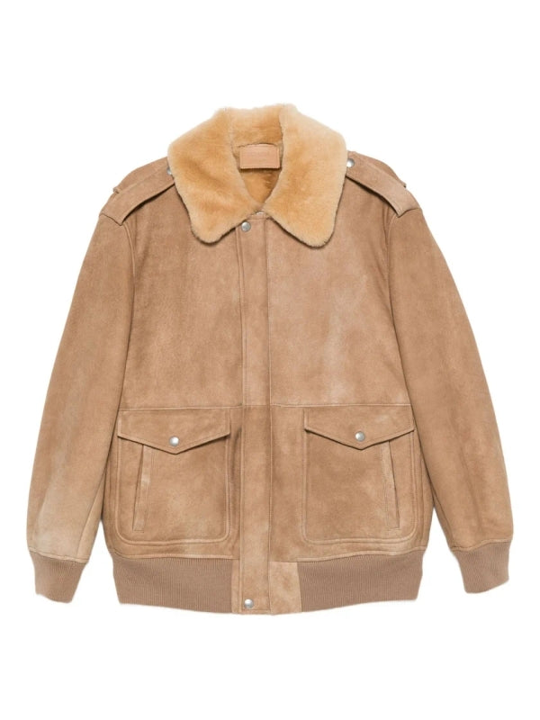 Shearling Collar Suede Bomber Jacket