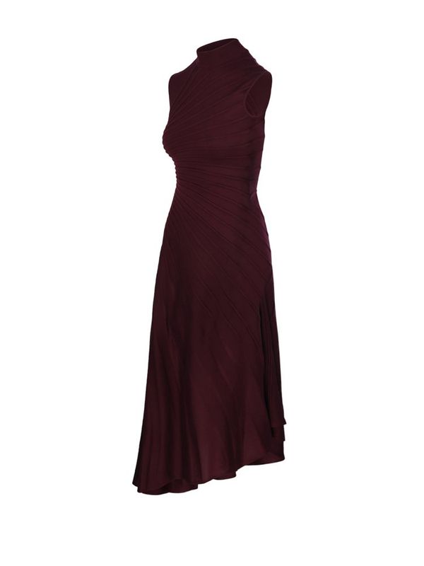 Asymmetric High Neck Wool Sleeveless Dress