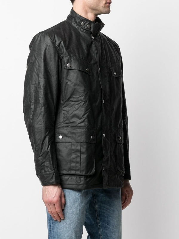 Pocket Detail High-neck Waxed Cotton Jacket