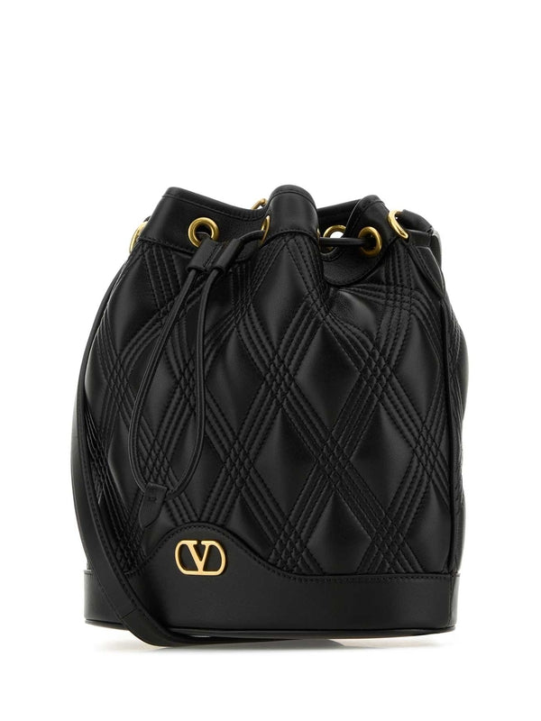 V Logo Quilting Leather Bucket Bag