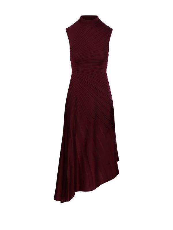 Asymmetric High Neck Wool Sleeveless Dress