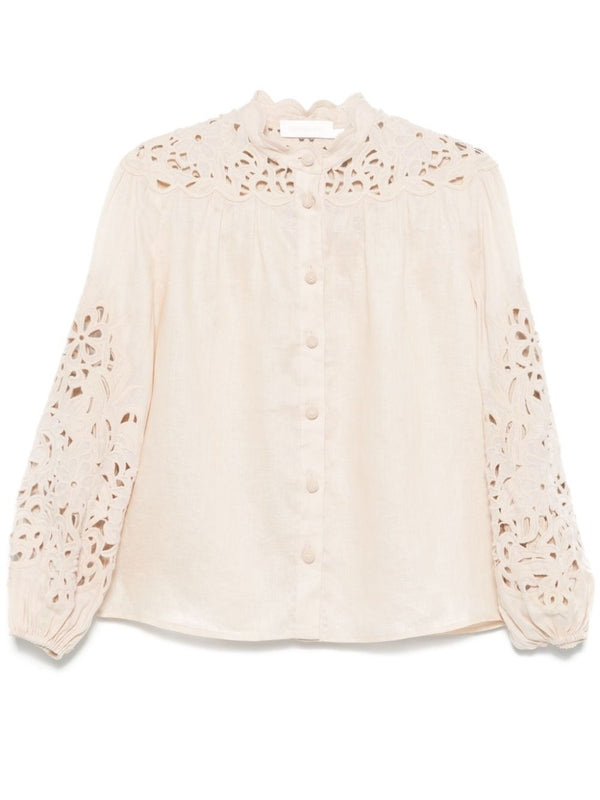 Whlie Openwork Linen Blouse