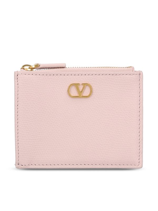 V Logo Leather Wallet