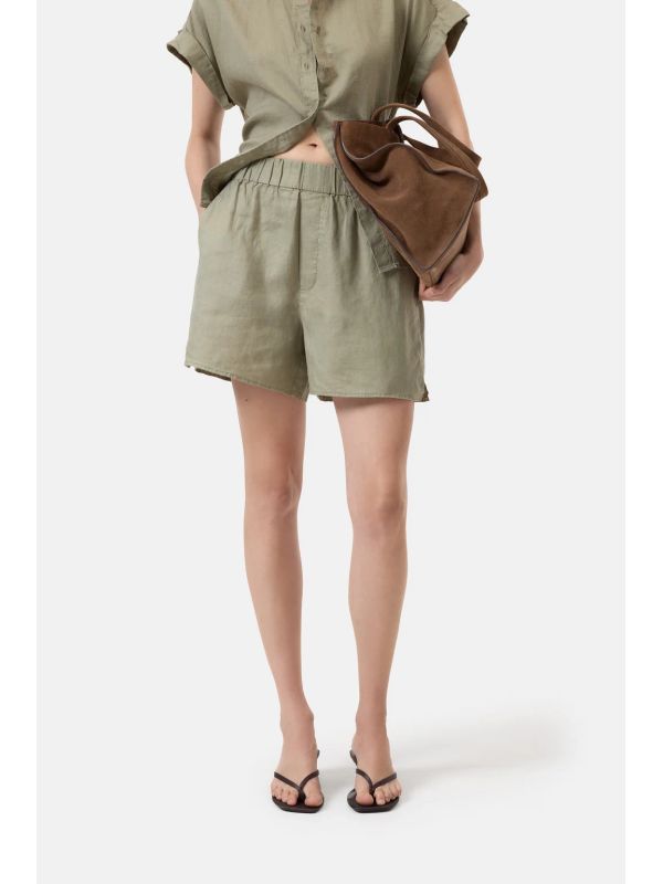 Green Linen Banded Shorts