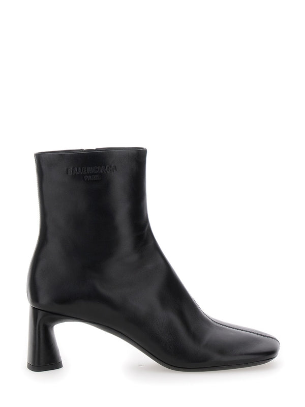 'Duty Free 60mm' Black Boots with Square Tip in Leather Women Ankle Boots