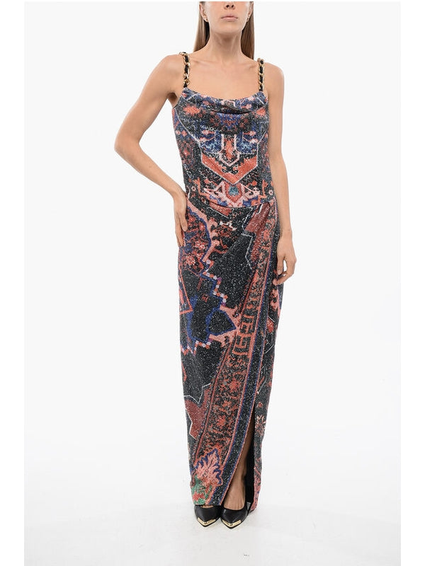 All-over Pattern Sequin Slit Sleeveless Dress