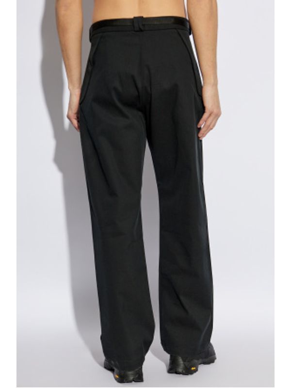 Logo Embroidered Buckle Belt Cotton Pants