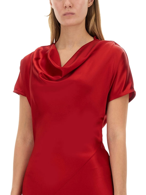 Red Draped Long Dress