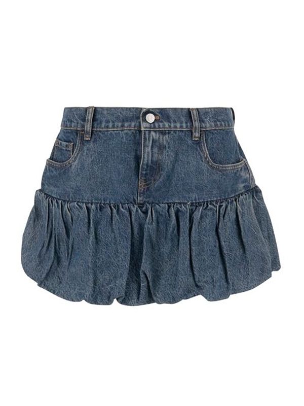 Balloon Peplum Denim Mini Skirt