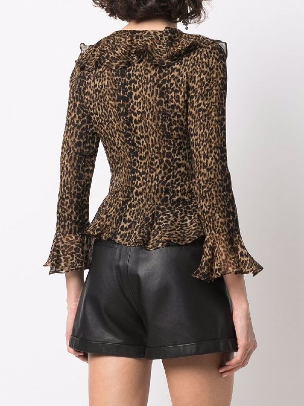 Leopard Wool Ruffle Blouse