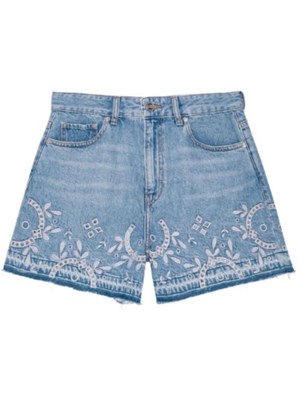 Embroidered Denim Shorts