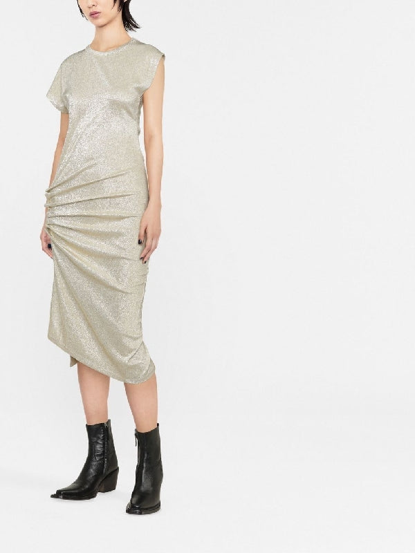 Metallic Drape Midi Dress