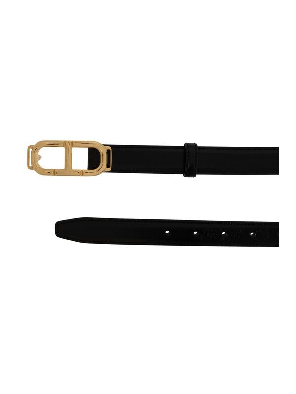 T Logo Buckle Leather Belt