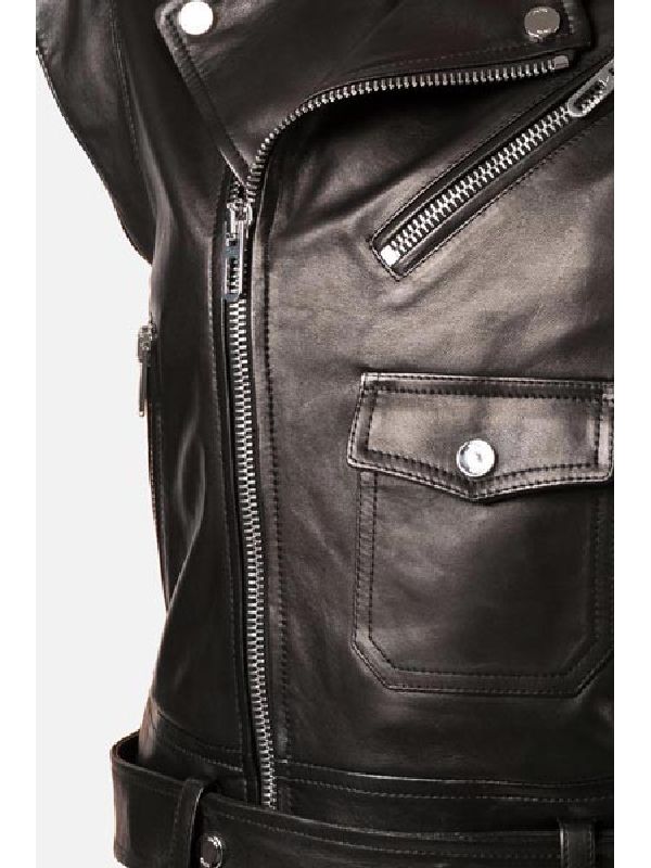 Lambskin Sleeveless Biker Jacket