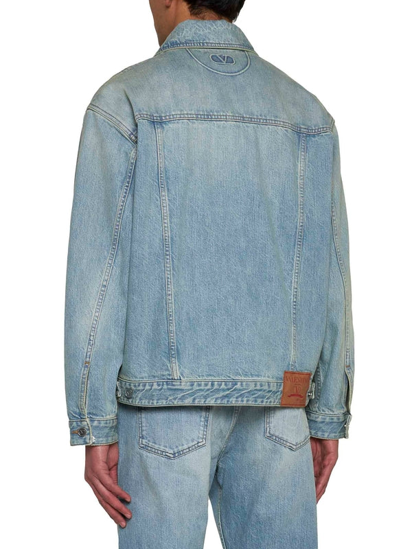 Back Logo Flap Pocket Denim Trucker Jacket