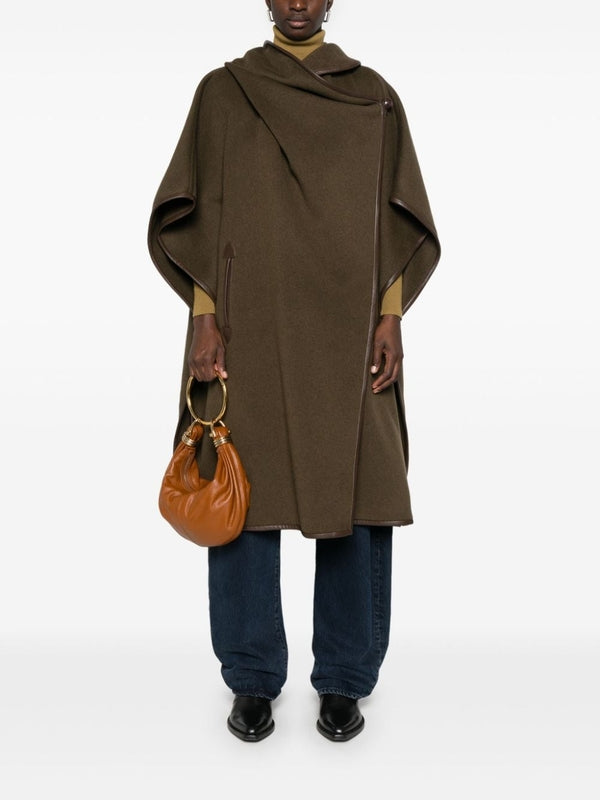 Brown Wool Cashmere Hooded Cape