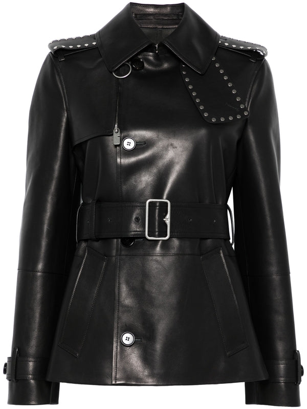 Stud Detail Leather Trench Jacket