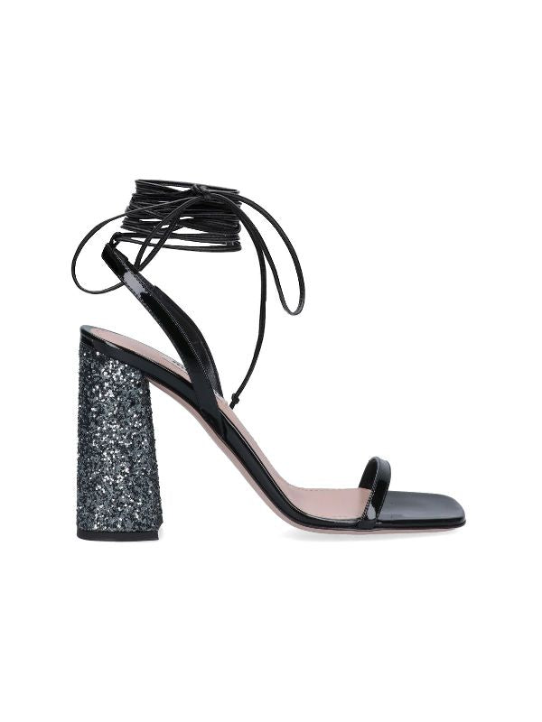 Square-toe Leather Sandal Heels