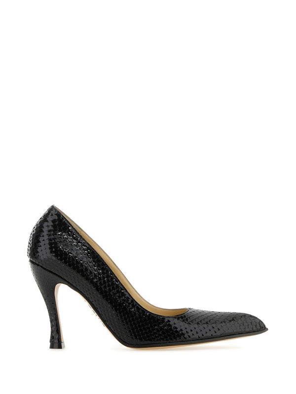 Snake Effect Leather Pumps Heelss