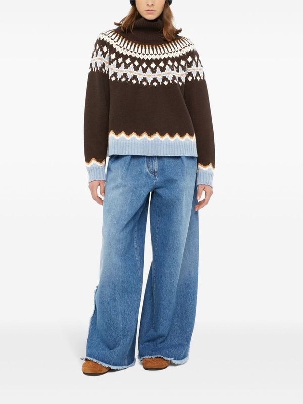 Jacquard Pattern Wool High-neck Knit