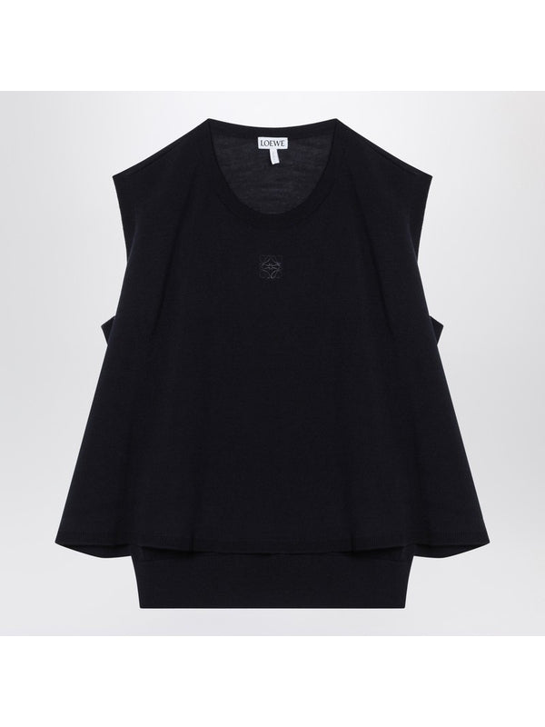 Anagram Embroidered Sleeveless Wool Sweater