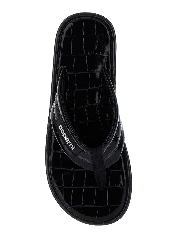 Croc Effect Leather Flip Flops