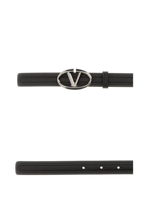 V Logo Buckle Leather Belt