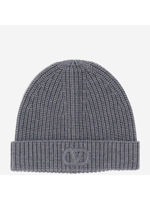 V Logo Embroidery Wool Beanie